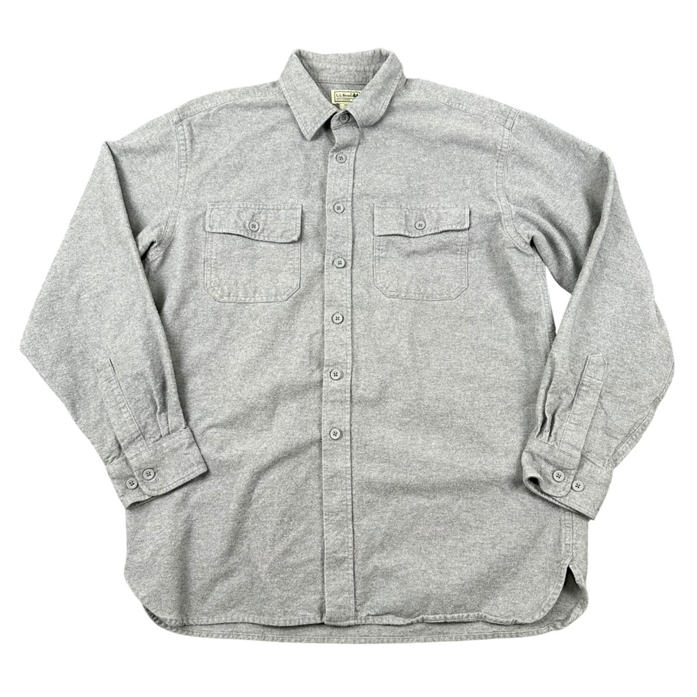LL Bean Chamois Shirt Mens L Charcoal Gray Heather Heavyweight Flannel Button Up
